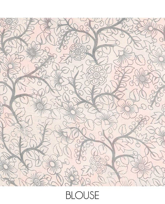 Cream bird motifs machine-printed kalamkari cotton saree, contrast unique motifs border & animal motifs pallu