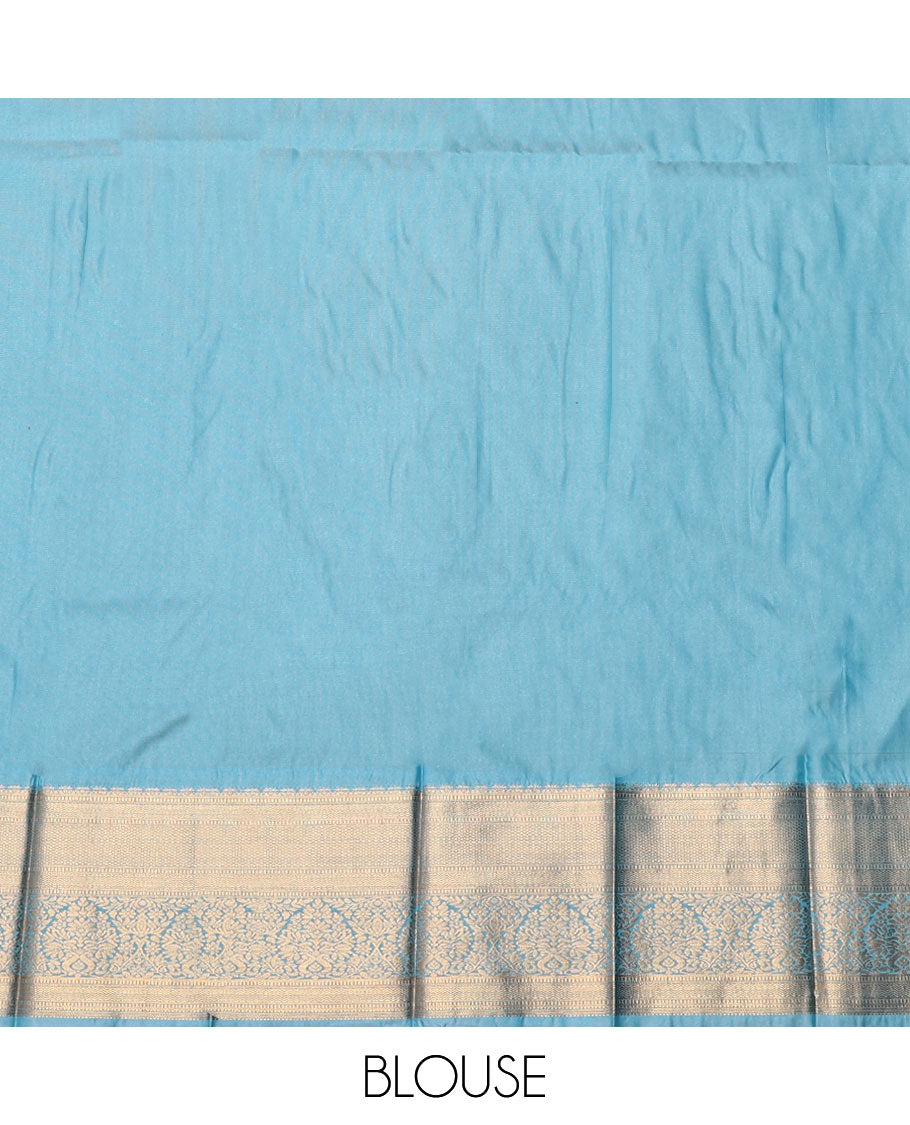 Yellow Budget Silk Saree, Spotlighted with Zari Buttas, Complemented by Contrast Traditional Zari Border, a Grand Pallu and a Contrast Blouse
