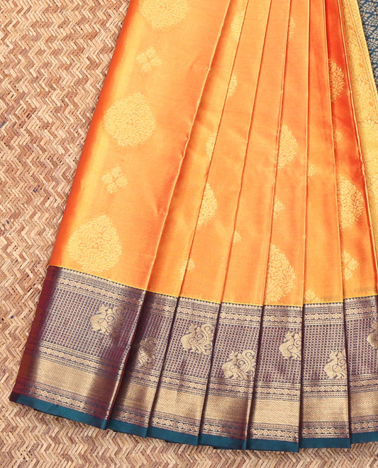 Yellow Budget Silk Saree, Enriched with Zari Buttas on Its Body, Complemented by a Contrast Traditional Zari Design Border, Pallu of Jaal Designs, and Paired with a Contrast Blouse