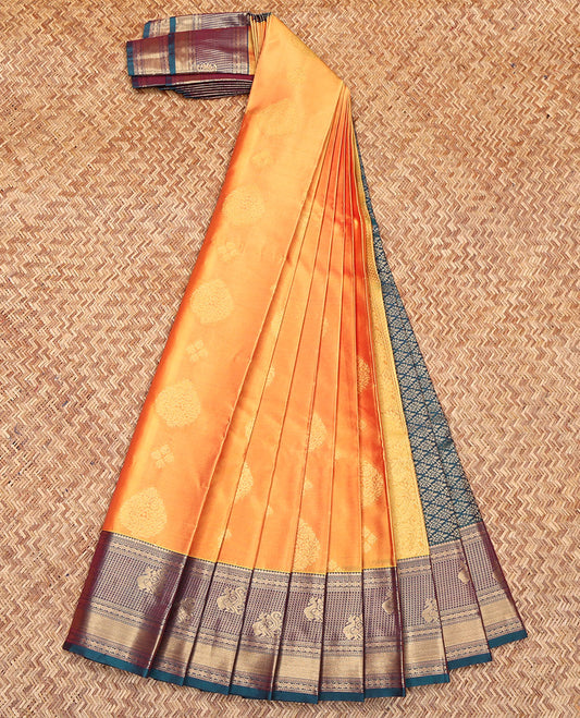 Yellow Budget Silk Saree, Enriched with Zari Buttas on Its Body, Complemented by a Contrast Traditional Zari Design Border, Pallu of Jaal Designs, and Paired with a Contrast Blouse