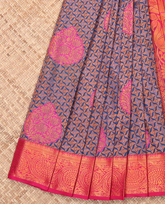 Blue Budget Silk Saree, Crafted with Jacquard Design, Complemented by a Contrast Floral Creeper Zari Border, Grand Pallu, and Contrast Blouse