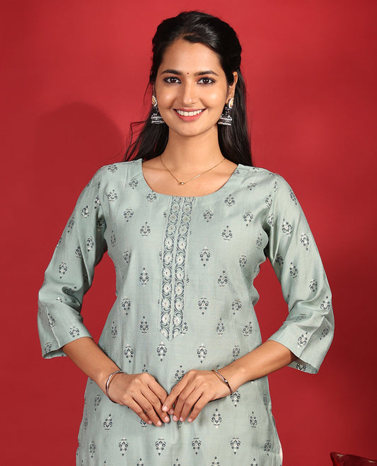 Grey Chanderi Silk Readymade Kurti