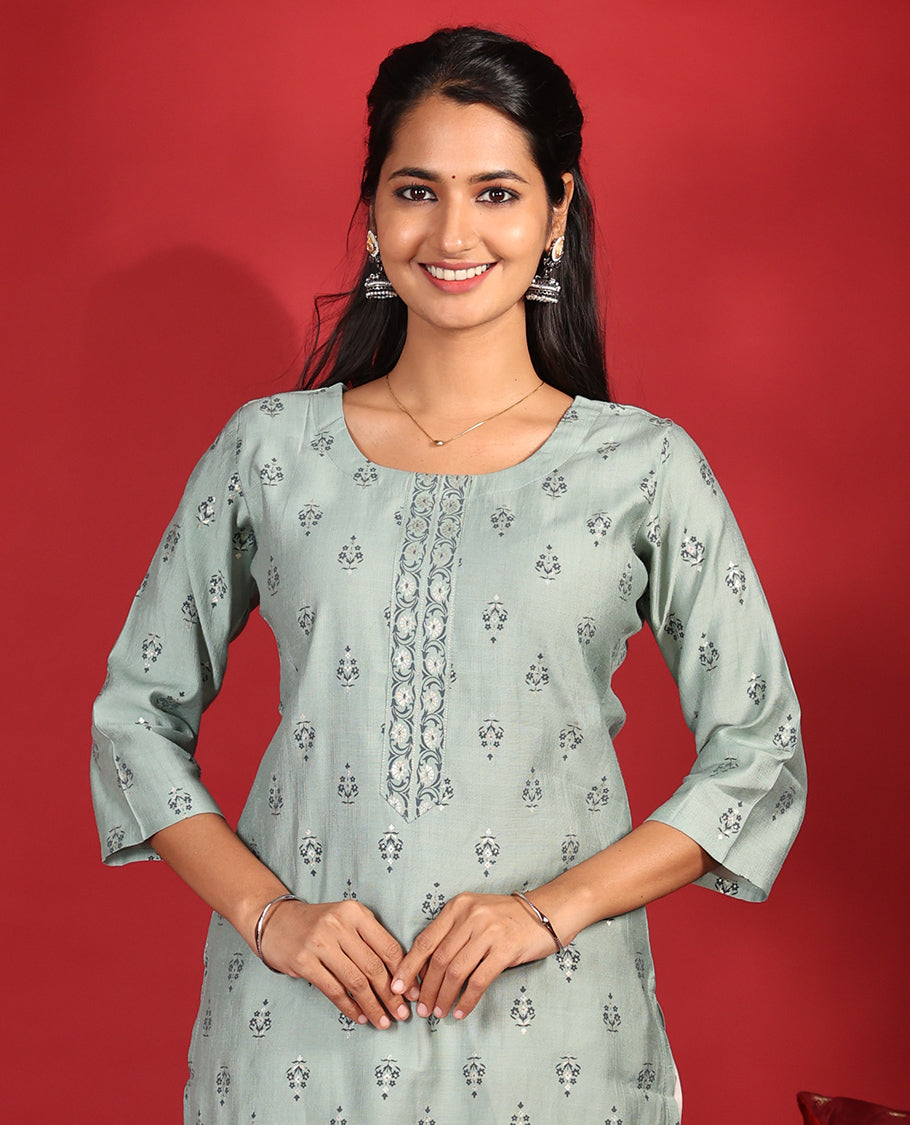 Grey Chanderi Silk Readymade Kurti