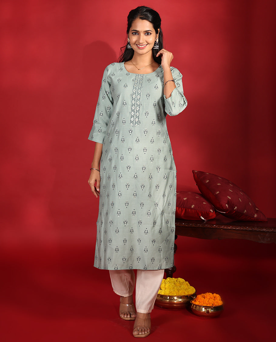 Grey Chanderi Silk Readymade Kurti
