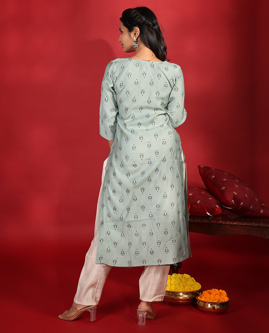 Grey Chanderi Silk Readymade Kurti