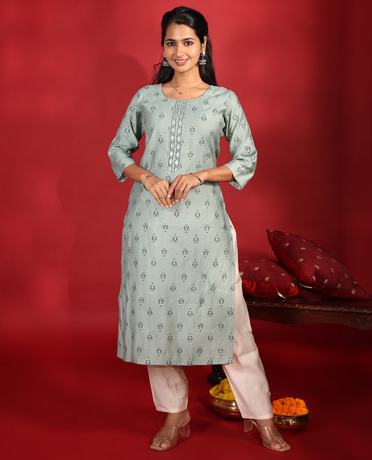 Grey Chanderi Silk Readymade Kurti