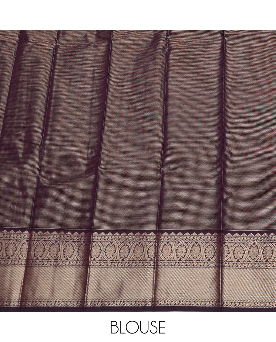 Green Budget Silk Saree, Bedecked with Zari Buttas and Checks, Complemented by a Contrast Traditional Zari Border, Grand Pallu, and a Contrast Blouse