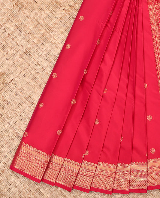 Red Budget Silk Saree, Enthralled with Zari Buttas, Highlighted by a Traditional Zari Border, Intricate Pallu, and a Matching Blouse