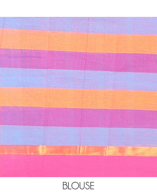 Multi-color checked chirala cotton saree, zari border & zari striped pallu