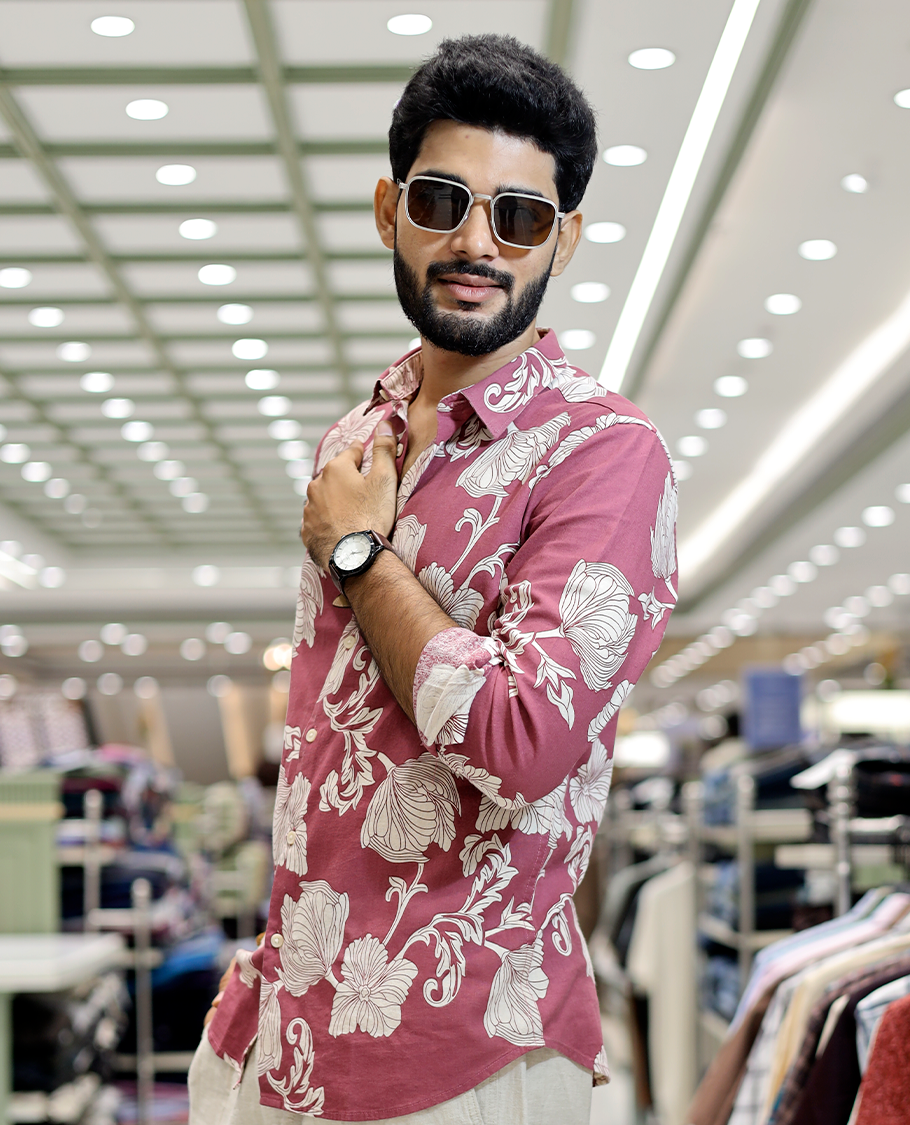 Pink Cotton-Blended Casual Shirt