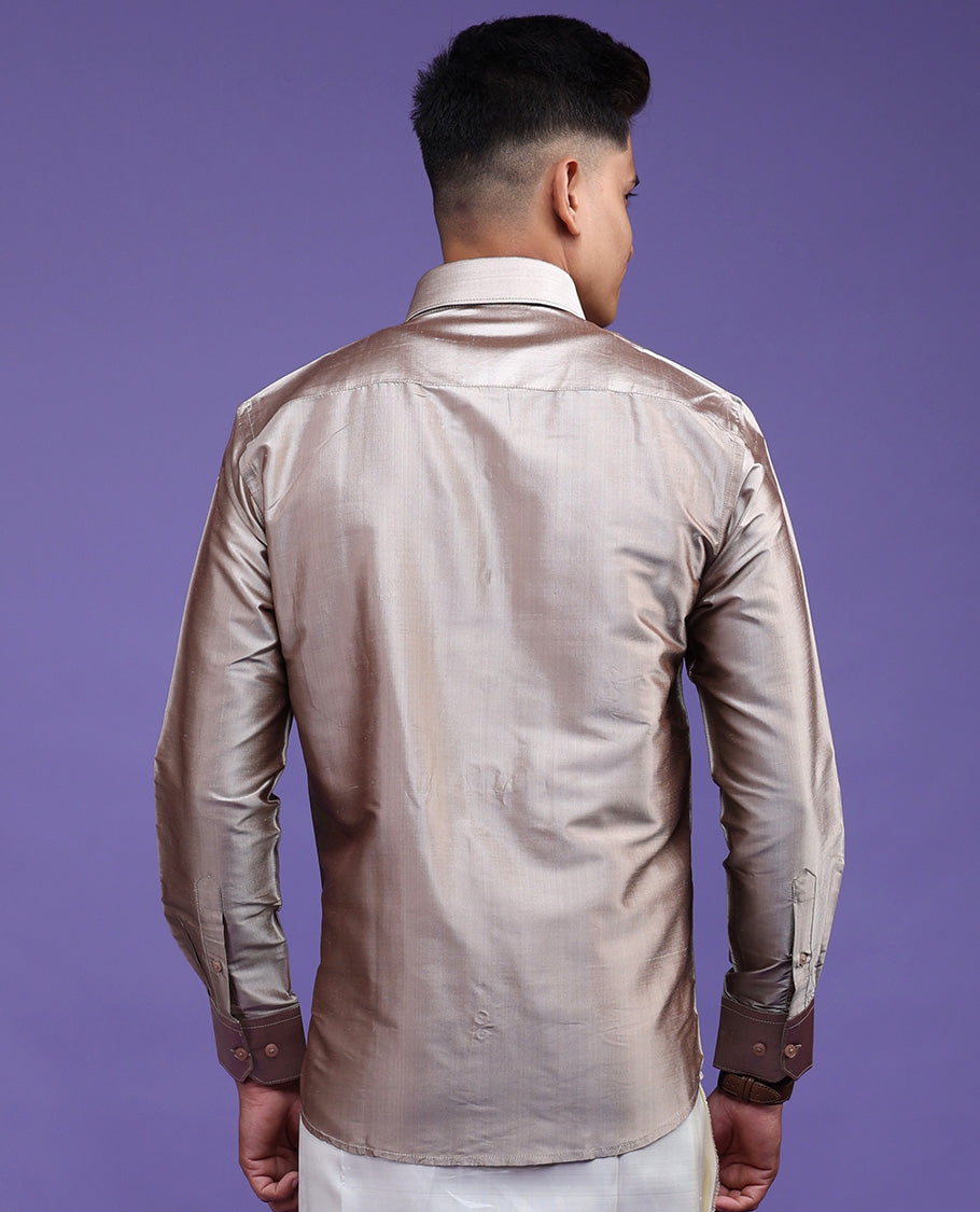 Beige plain design full-sleeve pure-silk shirt