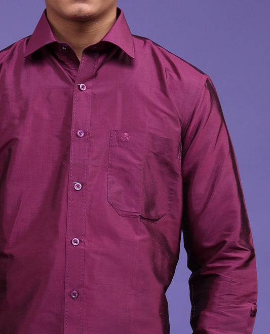Purple plain design full-sleeve pure-silk shirt