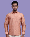 Peach plain design full-sleeve pure-silk shirt