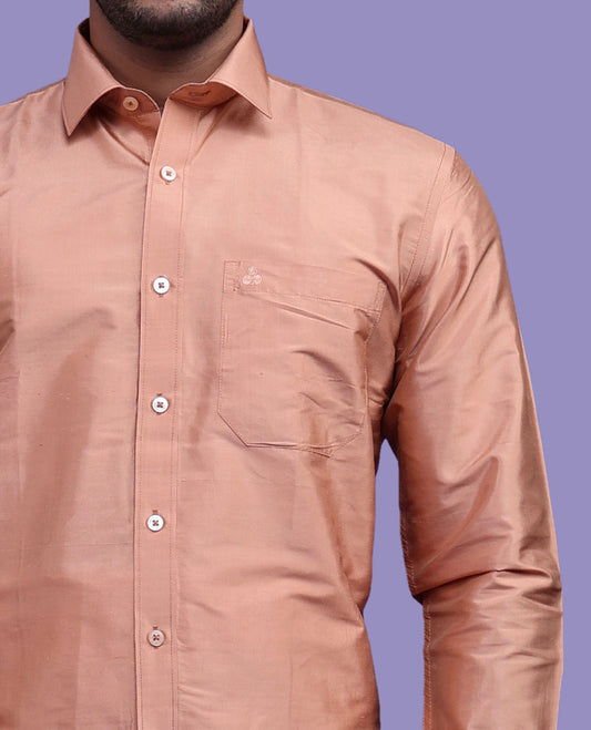Peach plain design full-sleeve pure-silk shirt