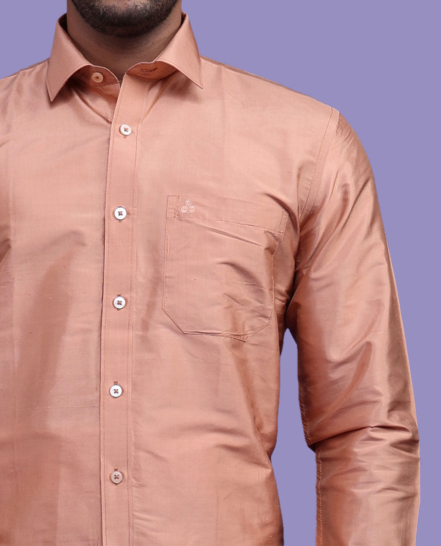 Peach plain design full-sleeve pure-silk shirt