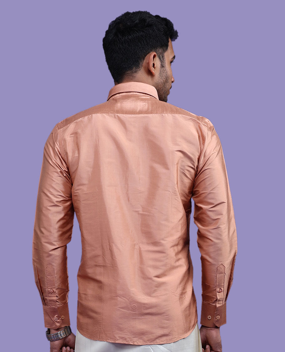 Peach plain design full-sleeve pure-silk shirt