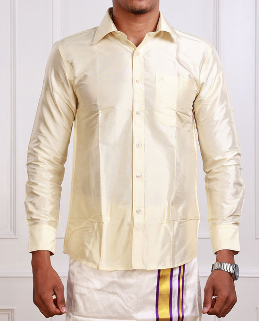 Sandal plain design full-sleeve pure-silk material shirt
