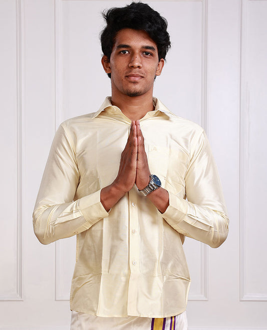 Sandal plain design full-sleeve pure-silk material shirt