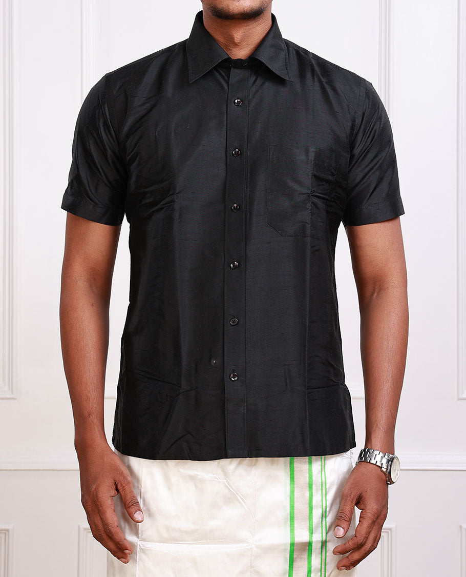 Mark Anderson black solid pure-silk half-sleeve regular-fit shirt