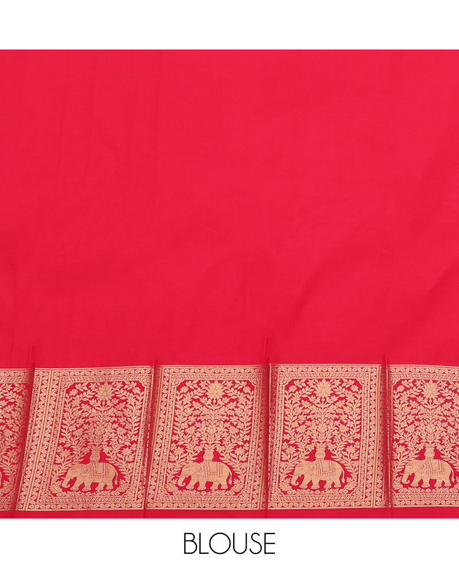 Pale Green Budget Silk Saree, Sparsely Woven with Zari Buttas and Stripes, Complemented by a Contrast Traditional Zari Border, Grand Pallu, and a Contrast Blouse