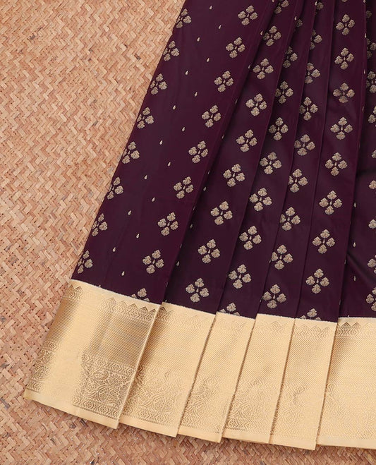 Purple Budget Silk Saree, Woven with Zari Buttas, Complemented by a Contrast Traditional Zari Border, Grand Pallu, and a Contrast Blouse