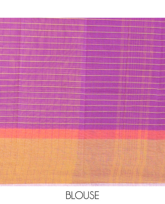 Orange checked chirala cotton saree, contrast striped border & striped pallu
