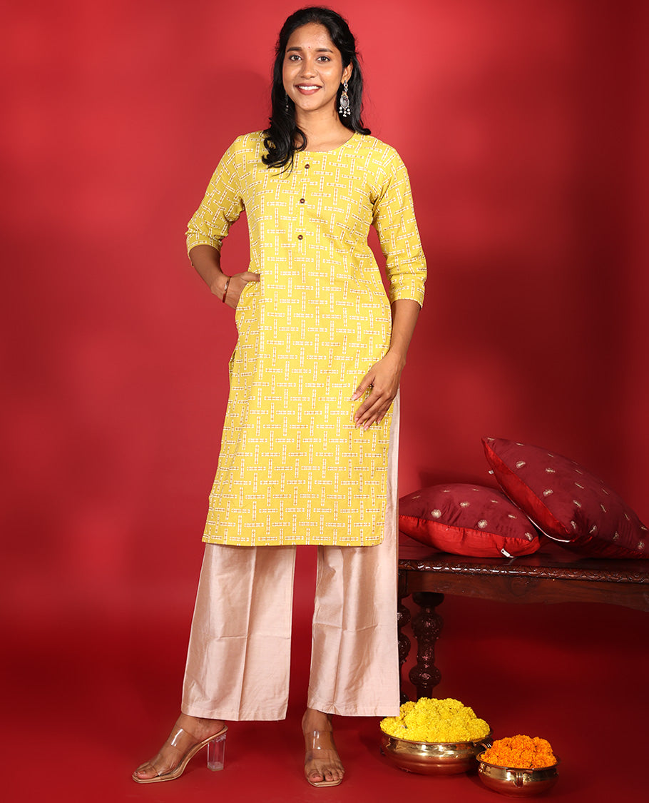 Yellow Readymade Rayon Kurti