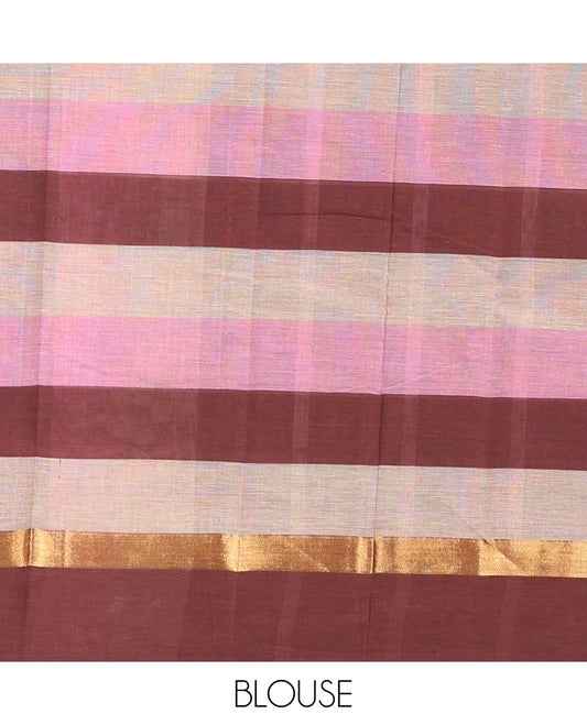 Multi-hue checked chirala cotton saree, zari striped border & striped pallu