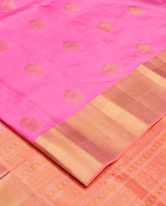 Pink zari buttas Vasundhara silk mix, contrast border, and pallu steeped with traditional zari designs