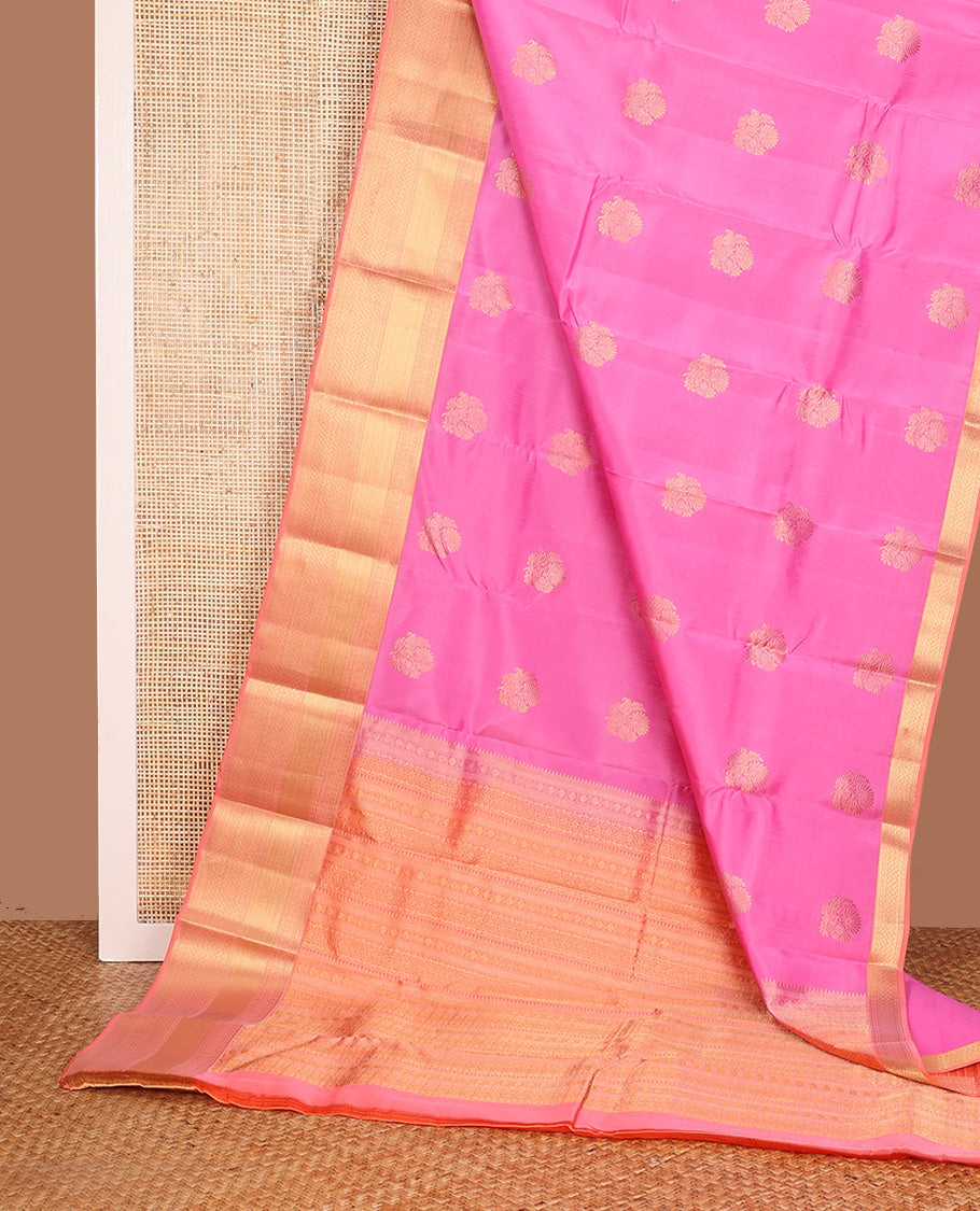 Pink zari buttas Vasundhara silk mix, contrast border, and pallu steeped with traditional zari designs