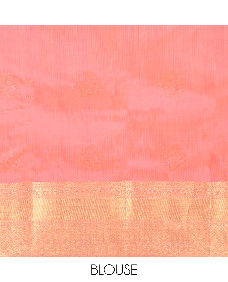 Pink zari buttas Vasundhara silk mix, contrast border, and pallu steeped with traditional zari designs