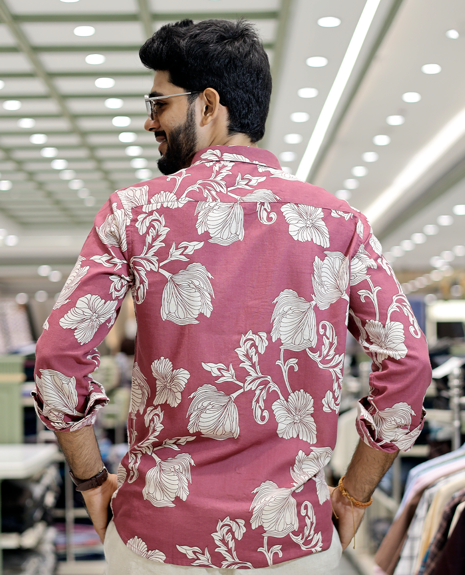 Pink Cotton-Blended Casual Shirt