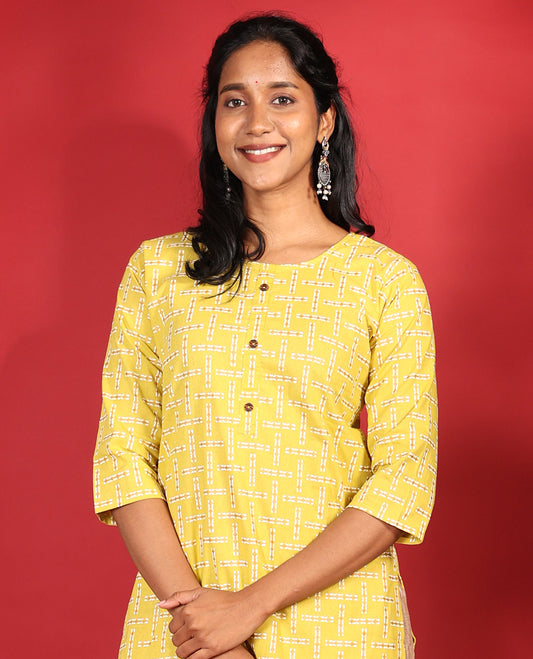 Yellow Readymade Rayon Kurti