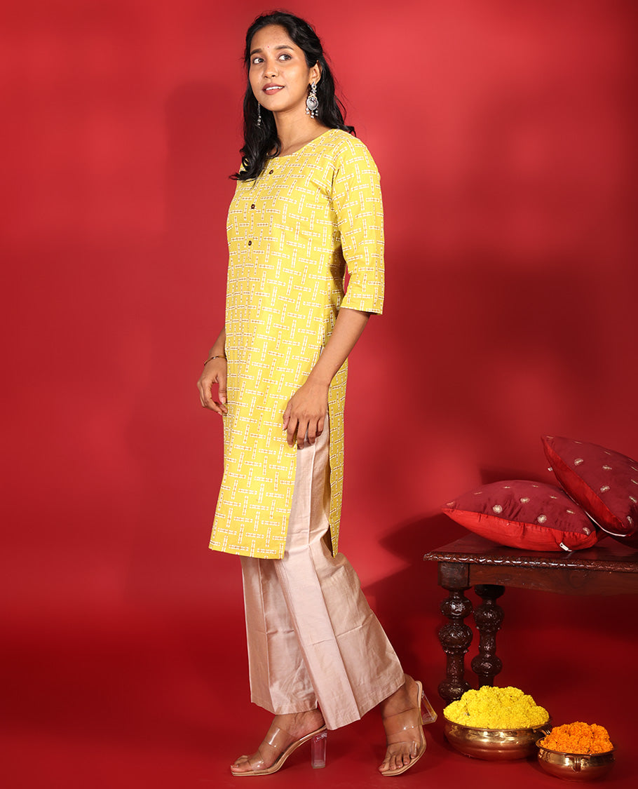 Yellow Readymade Rayon Kurti