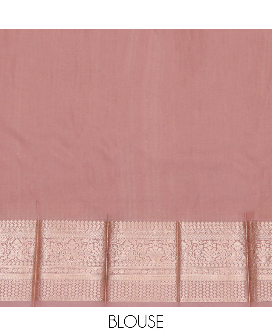 Green Budget Silk Saree, Adorned with Zari Buttas, Complemented by a Contrast Traditional Zari Border, Grand Pallu, and a Contrast Blouse