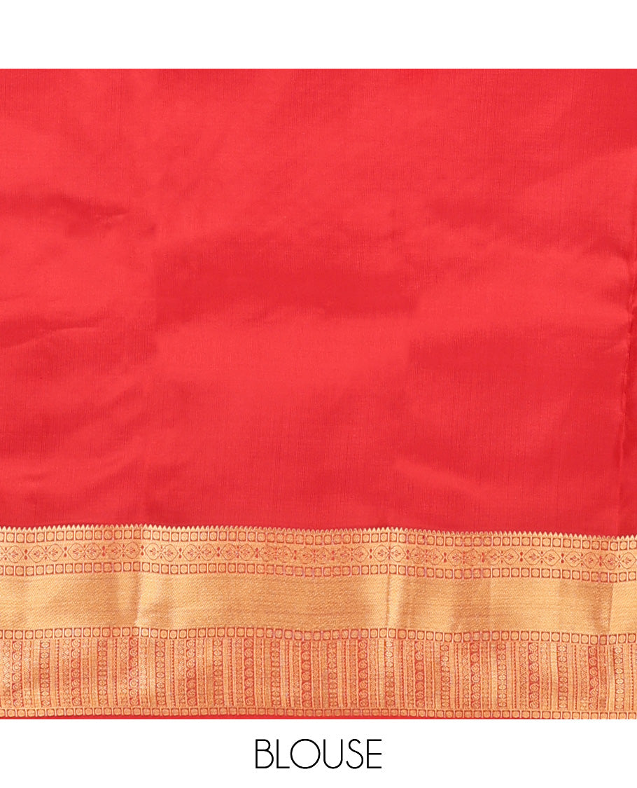 Orange zari buttas Vasundhara silk mix, contrast traditional zari design border, and intricate pallu