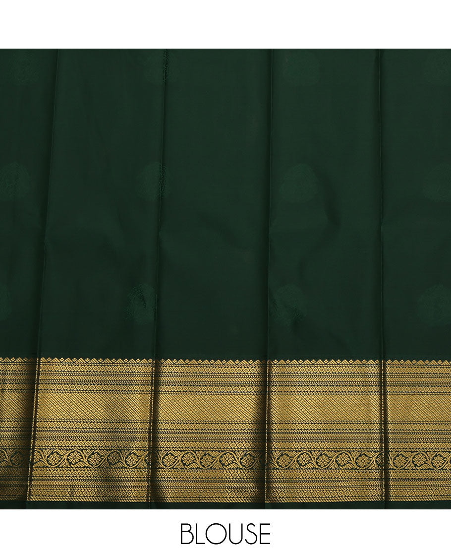 Peach Budget Silk Saree, Woven with Zari Buttas on Its Body, Complemented by a Contrast Traditional Zari Design Border, Grand Jaal Pallu, and Paired with a Contrast Blouse