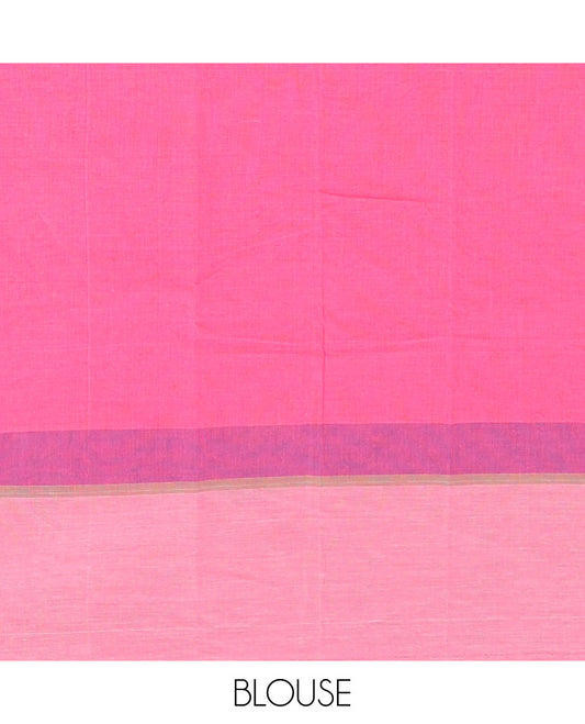 Pink floral printed chirala cotton saree, contrast floral printed border & geometric patterned pallu