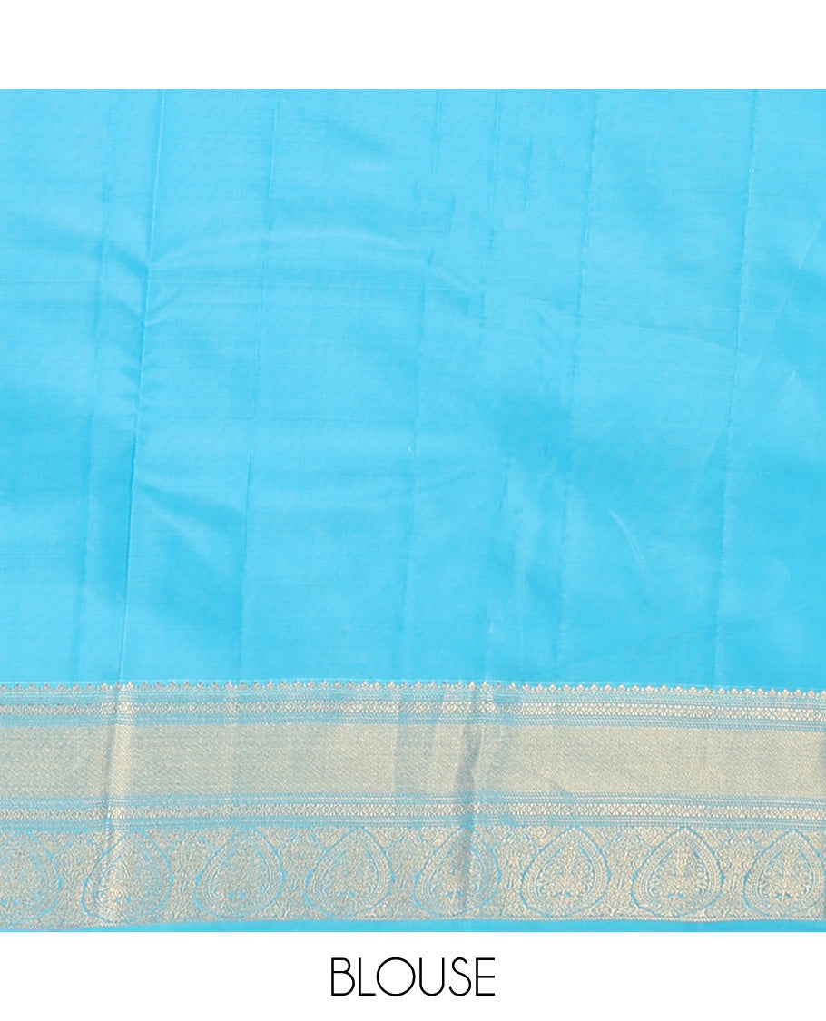 Parrot green zari buttas Vasundhara silk mix, contrast traditional zari border of thilakam motifs, and jaal pallu