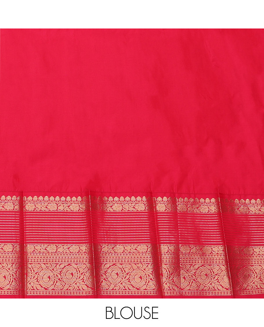 Blue Budget Silk Saree, Decked Up with Zari Buttas, Complemented by a Contrast Traditional Zari Border, Jaal Pallu, and a Contrast Blouse