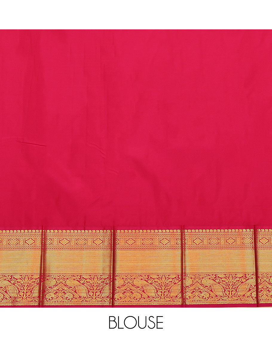 Purple Budget Silk Saree, Adorned with Zari Buttas on Its Body, Complemented by a Contrast Traditional Zari Design Border, Grandly Decked Up Pallu, and Paired with a Contrast Blouse
