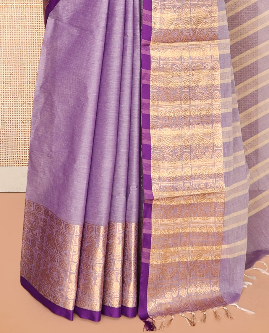 Pale Violet Plain Chettinad Cotton Saree