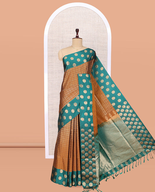 Brown Zari Checks Budget Silk Saree