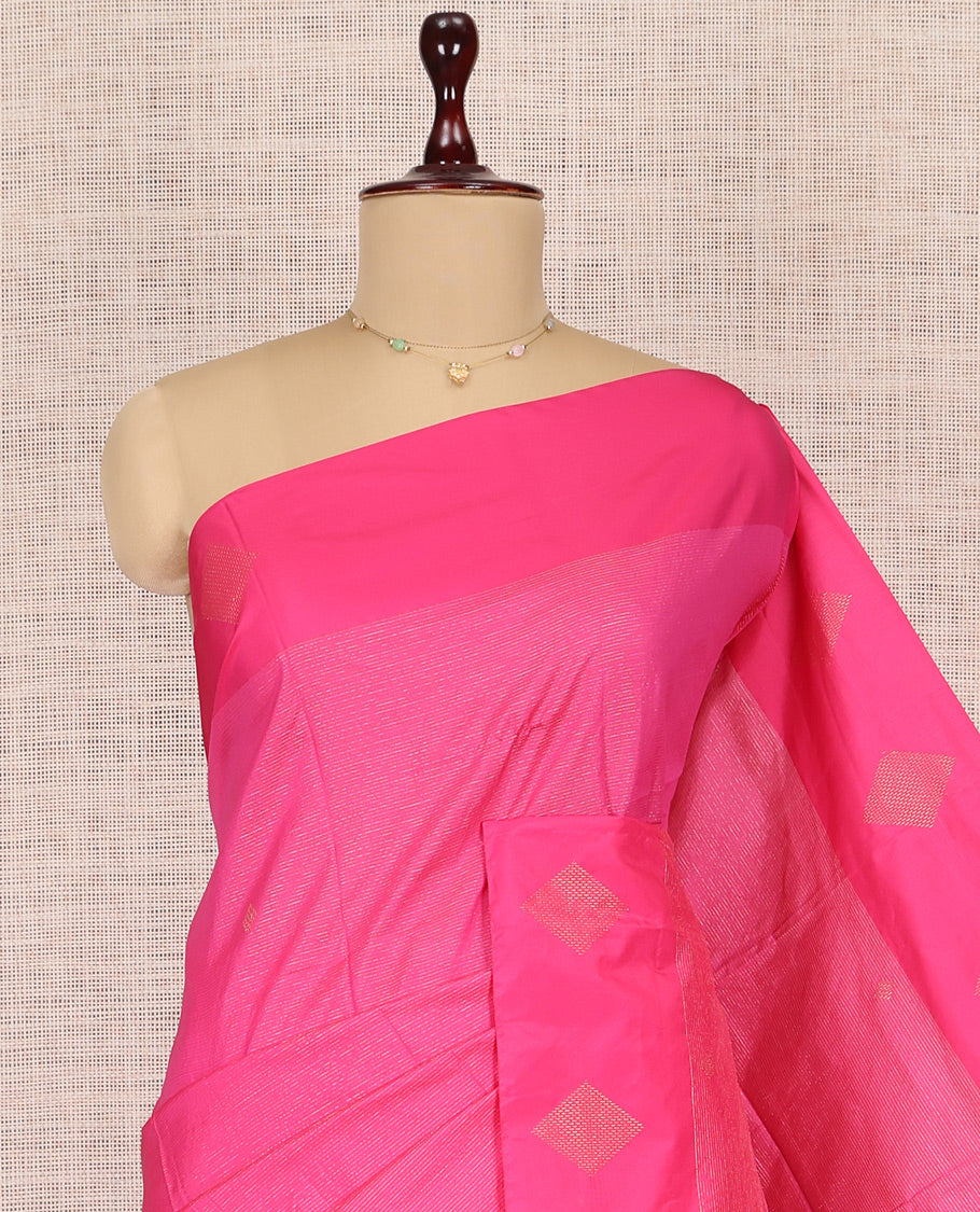 Pink Arani Saree, Features Zari Stripes, a Zari Motif Border, Pallu of Zari Design, and a Matching Blouse