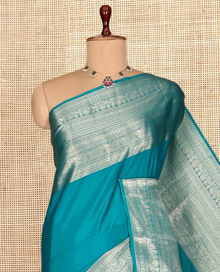 Rama Blue Plain Semi-Mysore Silk Saree