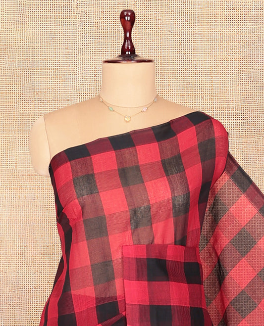 Borderless Red-Black Mangalagiri Cotton Saree