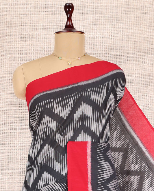 Black Pochampally Ikat Cotton Saree