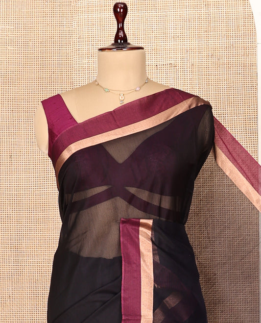 Black Plain Silk Cotton Saree
