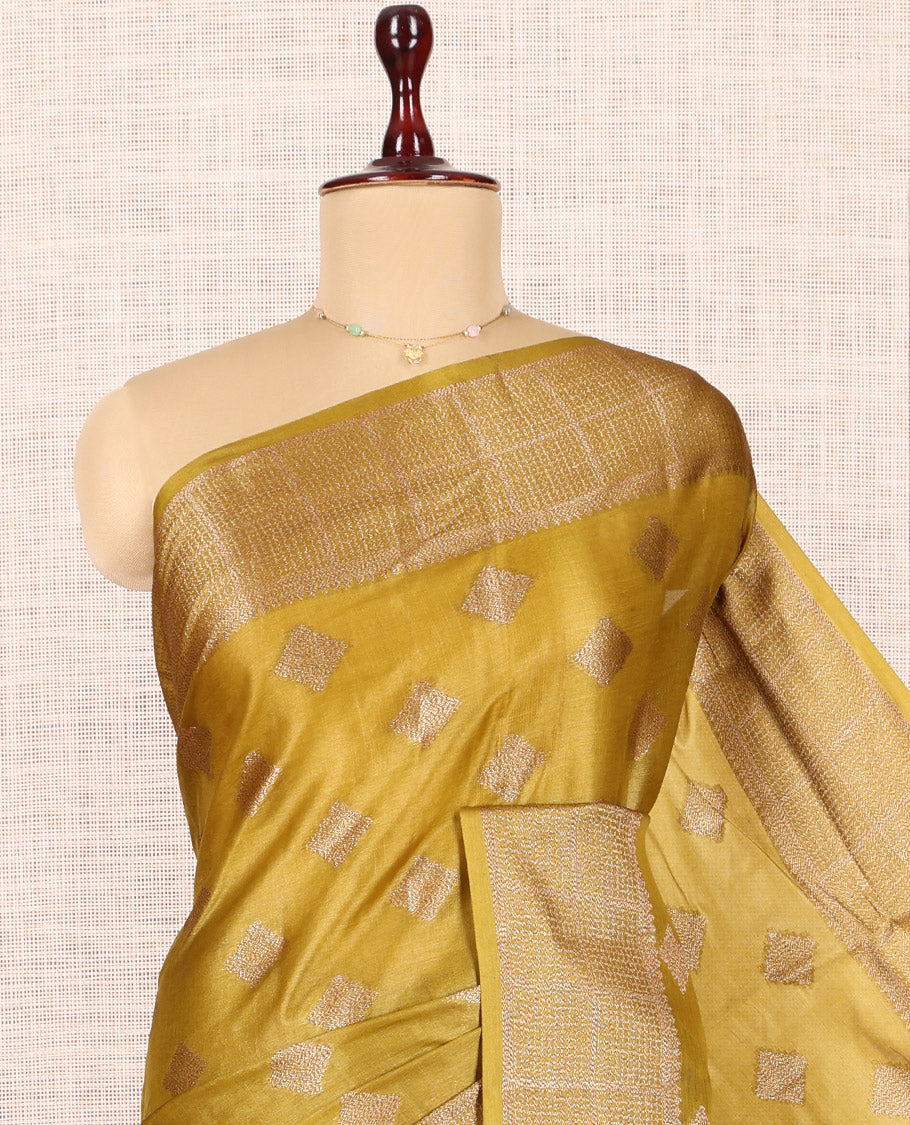 Mustard Tussar Silk Saree