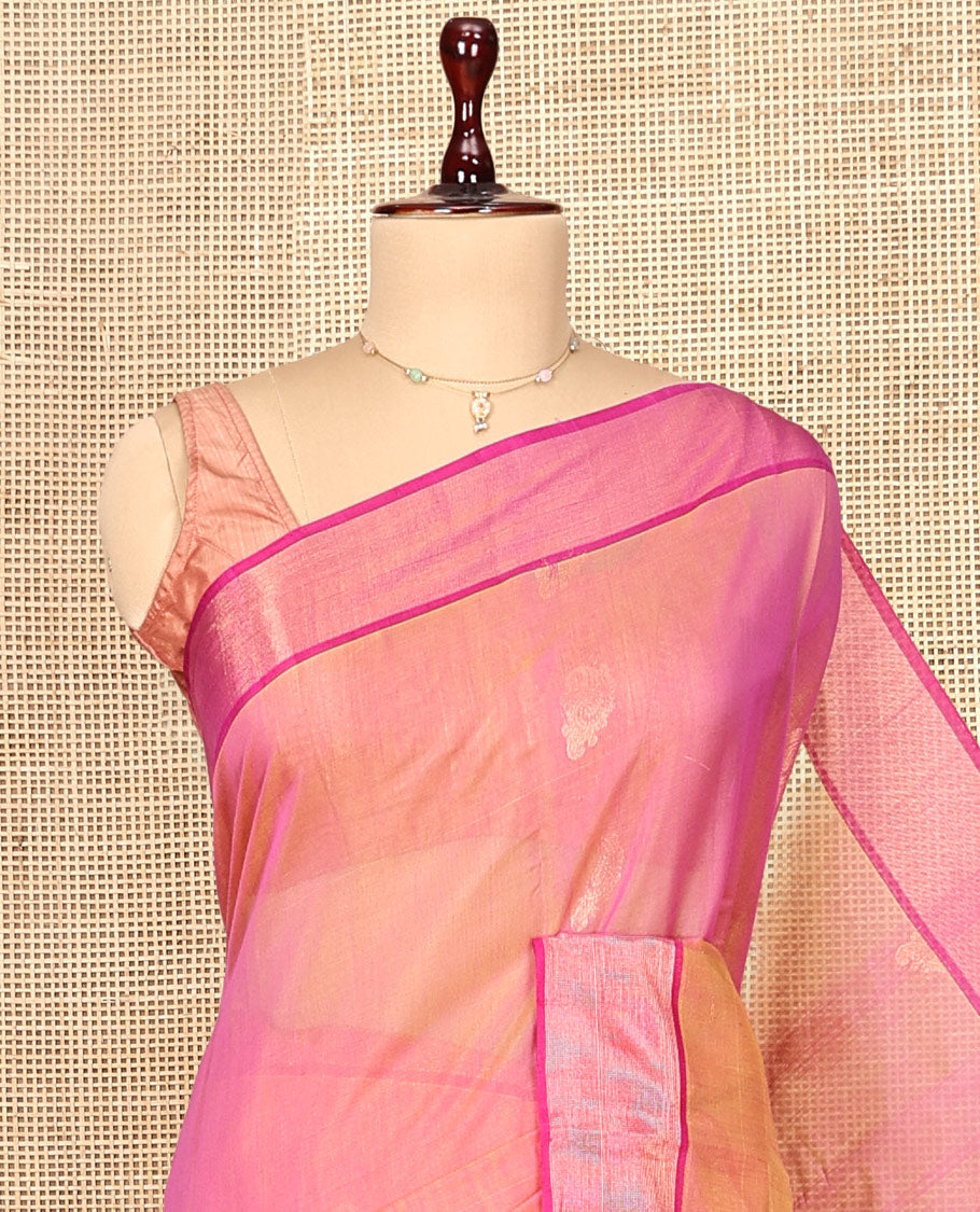 Pink Zari Butta Silk Cotton Saree